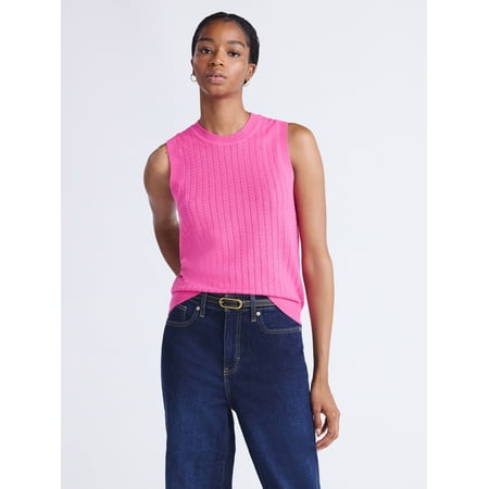 Free Assembly Women's Cozy Yarn Cable Sweater Shell, Sizes XS-XXL