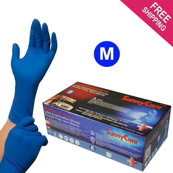 #6702 SunnyCare 50 Powder-Free 13MIL NFPA High-Risk & Emergency Latex Exam Gloves Medium Size 12inch length