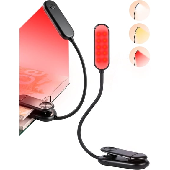 670nm Red Book Light for Reading at Night [1 Pack] - Zero Blue Light, Dimmable Lights Books in Bed, LED Lamp Clip on, Gift Students Parents Nurse Studying Travel