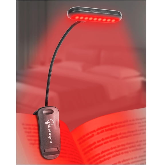 670nm Red Light Book Light LED Rechargeable USB-C Clip On Book Lights for Reading at Night, 100% No Blue-Light Eye Care Book Lamp 360 Flexible, Gift for Kids, Travel, Learning