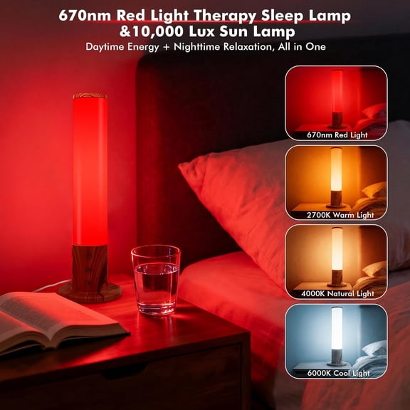 670nm Red Light Therapy Sleep & 10,000 Lux Sun Lamp, Dual Function Sleep Light & Sunlight Lamp with Timer Remote, Red Night Light for Deep Relaxation,Healthy Sleep for Adult & Kid Bedroom,Gift