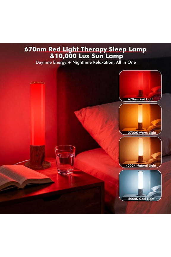 670nm Red Light Therapy Sleep & 10,000 Lux Sun Lamp, Dual Function Sleep Light & Sunlight Lamp with Timer Remote, Red Night Light for Deep Relaxation,Healthy Sleep for Adult & Kid Bedroom,Gift
