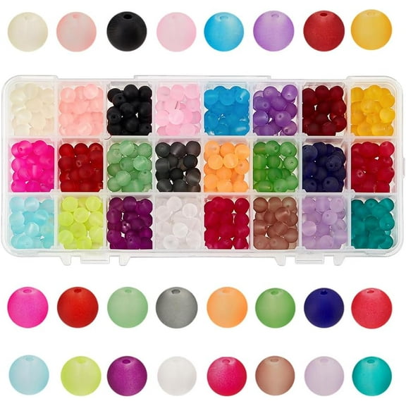 670pcs 8mm Frosted Glass Beads 24 Color Matte Beads Transparent Circle Round Bead Craft Loose Bead for DIY Friendship Bracelets Necklaces Beading Earring Jewelry Making Christmas Decor