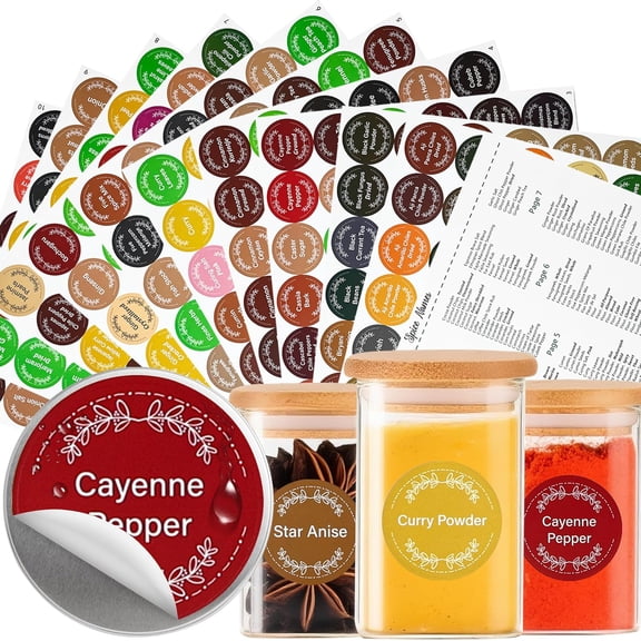 672 Color-Coded Spice Labels Book with AZ Index  Waterproof & Oil-Resistant Preprinted Round Stickers for Kitchen Jars  1.2" Pantry Labels for Spices, Seasonings, and Herbs  Modern Color Style