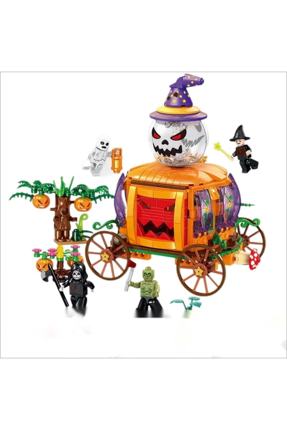 673 PCS Pumpkin Carriage Building Kit ,Halloween Building Blocks Set ,DIY Ghost Monster Stem Construction Toys ,Halloween Decoration Toys Gifts for Boys&Girls 5-12Years