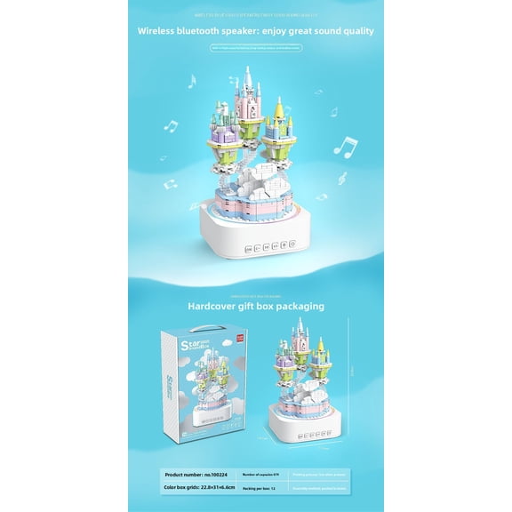 674PCS Rotating Floating Sky Castle Building Block Music Box, Bluetooth LED Rechargeable Fairy Tale Decor Brick Model
