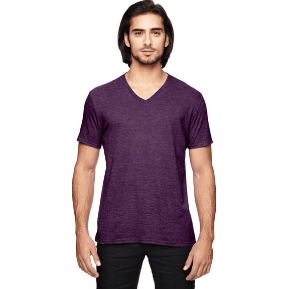 6752 Anvil Adult Triblend V-Neck T-Shirt Heather Aubergine XS