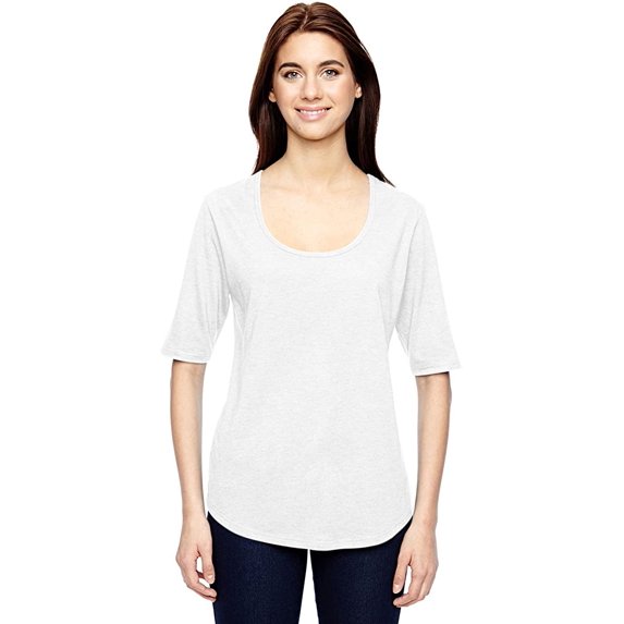 6756L Anvil Ladies Deep Scoop 1/2-Sleeve T-Shirt White 2XL