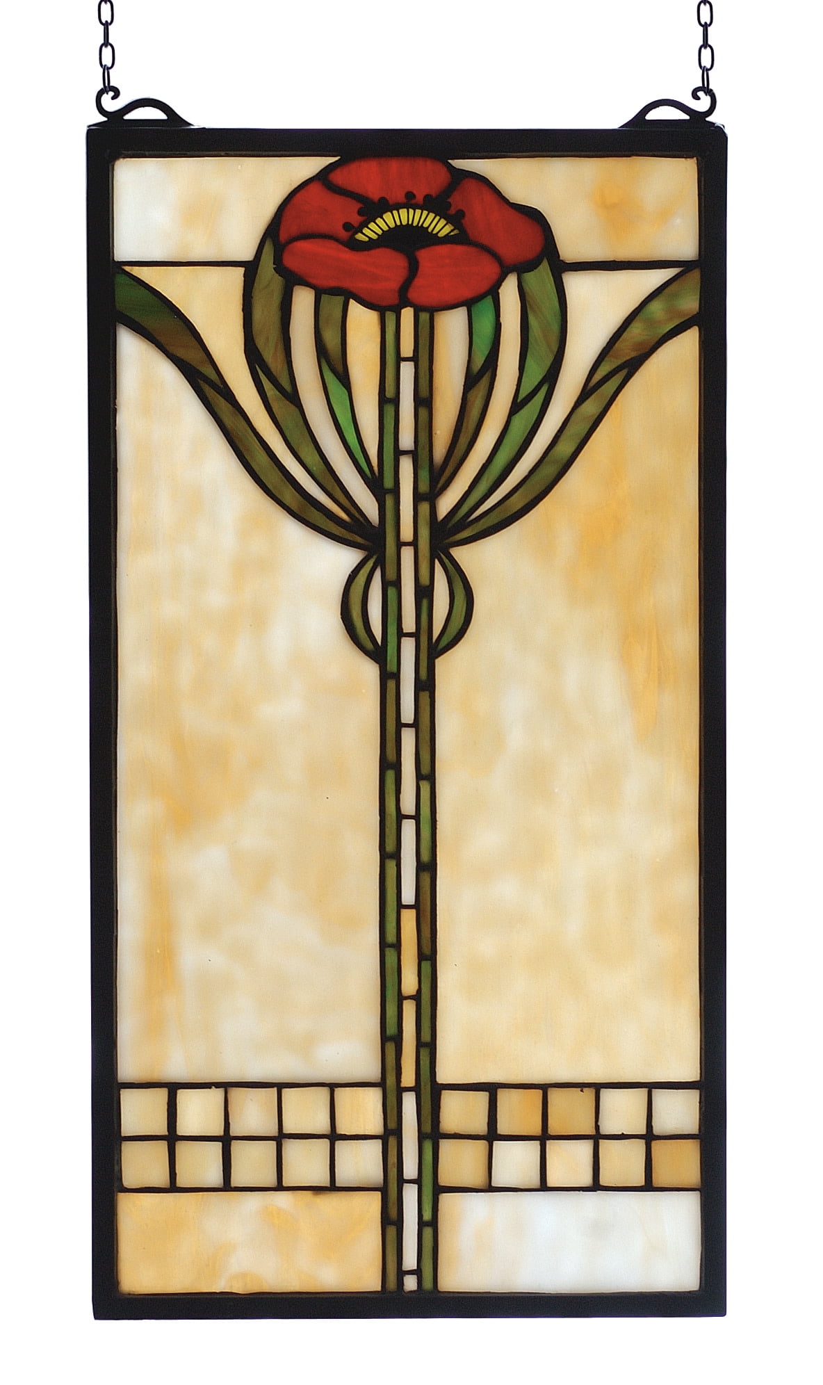67789 Meyda 11"W X 20"H Parker Poppy Stained Glass Window