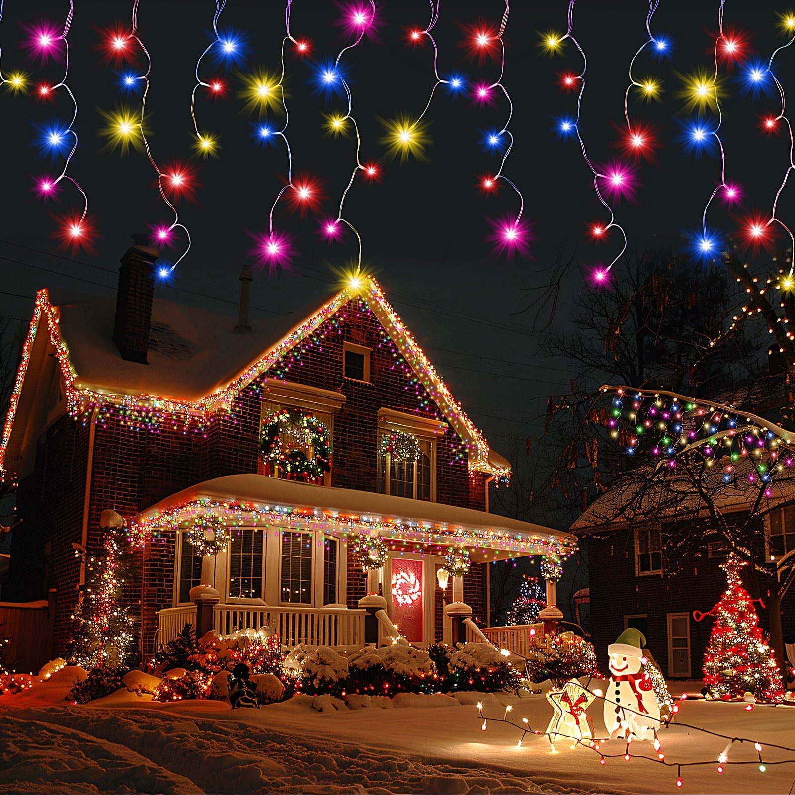 678LED Christmas Lights Outdoor, 66FT 8 Modes Icicle Lights for Outside 145 Drops Waterproof Icicle String Lights Plug in Connectable Hanging Lights for Outdoor Roof Indoor House Decor,Multicolor