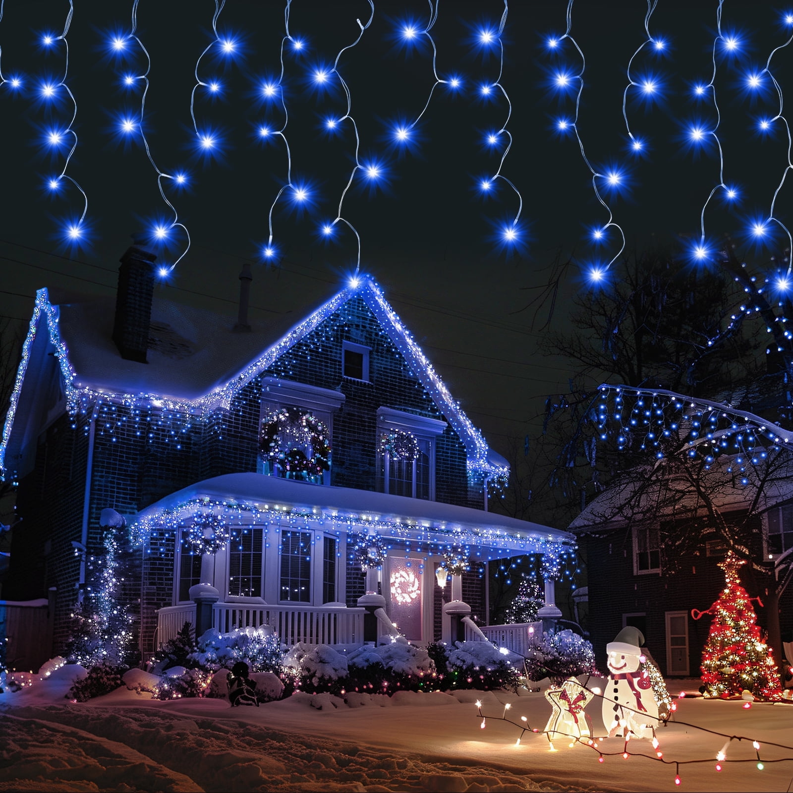 678LED Christmas Lights Outdoor, 66FT 8 Modes Icicle Lights for Outside 145 Drops Waterproof Icicle String Lights Plug in Connectable Hanging Lights for Outdoor Roof Indoor House Decor,Blue