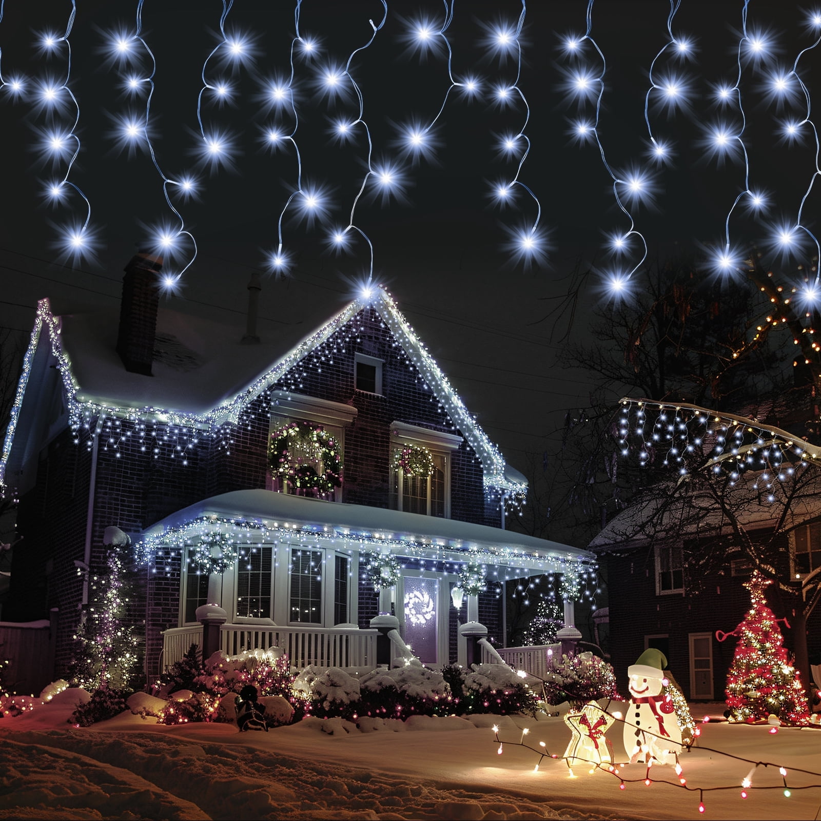 678LED Christmas Lights Outdoor, 66FT 8 Modes Icicle Lights for Outside 145 Drops Waterproof Icicle String Lights Plug in Connectable Hanging Lights for Outdoor Roof Indoor House Decor，Cool-White