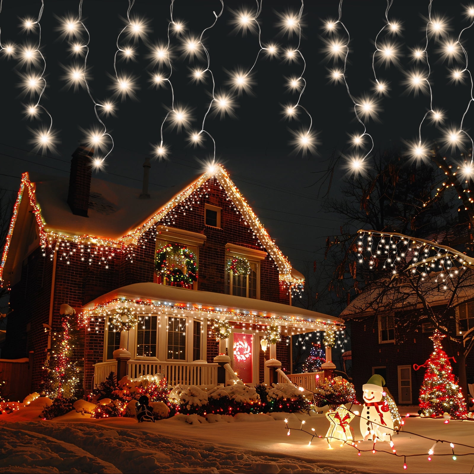 678LED Christmas Lights Outdoor, 66FT 8 Modes Icicle Lights for Outside 145 Drops Waterproof Icicle String Lights Plug in Connectable Hanging Lights for Outdoor Roof Indoor House Decor,Warm