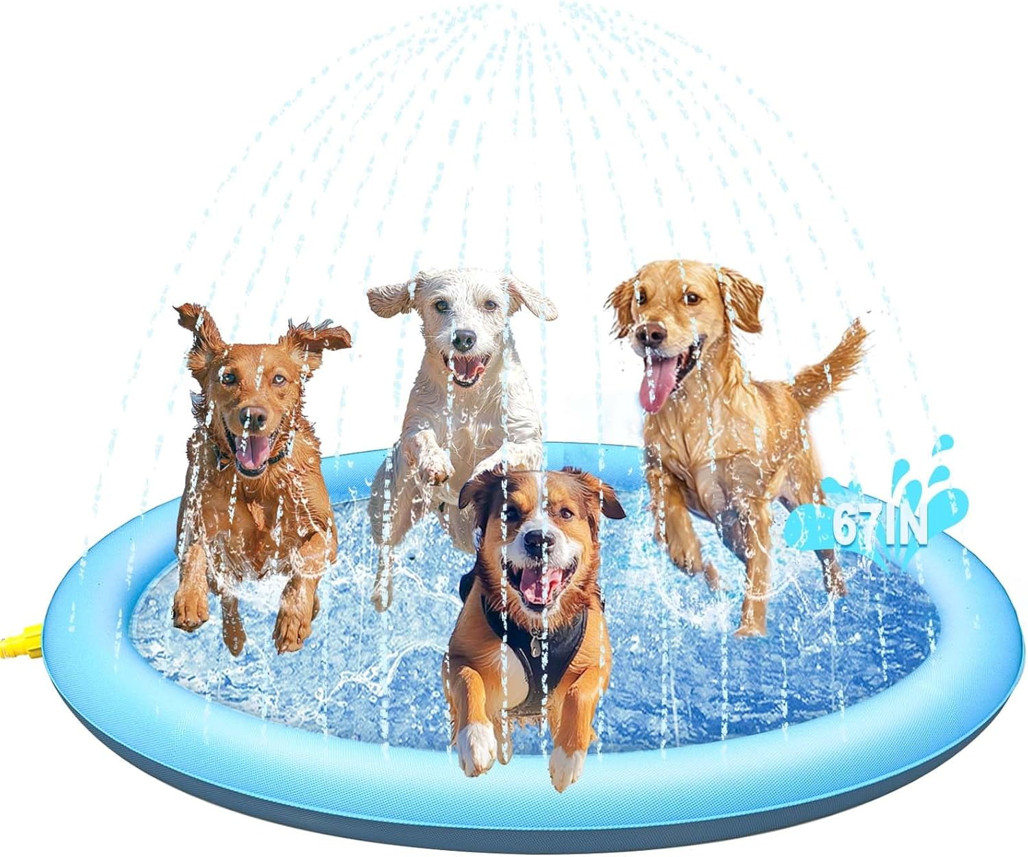 67IN Dog Splash Pad, Durable Blue Pet Water Mat, Non-Slip
