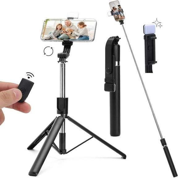 67Inch Extendable Phone Selfie Stick with Wireless Remote, Tripod Stand and Fill Light, Portable, for Photograph, Live Streaming, Video Recording, Compatible with iPhone Samsung Android Gopro