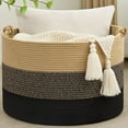 thumbnail image 1 of 67L Large Blanket Basket, 20"x13" Woven Storage Baskets With Handle, Cotton Rope Blanket Basket Living Room, Baby Laundry hamper for Blanket, Nursery, Toy, Pillow (Brown & Black), 1 of 12