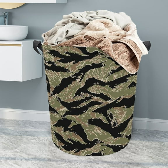 67L Tiger Stripe Camo Laundry Basket, Collapsible Waterproof Laundry Hamper for Bathroom Bedroom