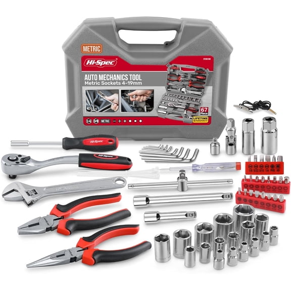 67Pc Metric Auto Mechanic Tool Set, Motorcycle & Car Tool Kit, Auto Repair with Pliers, Screwdriver Set, Socket Kit & Tool Box Storage Case for Cars, Trucks, Boats RVs & Jeeps