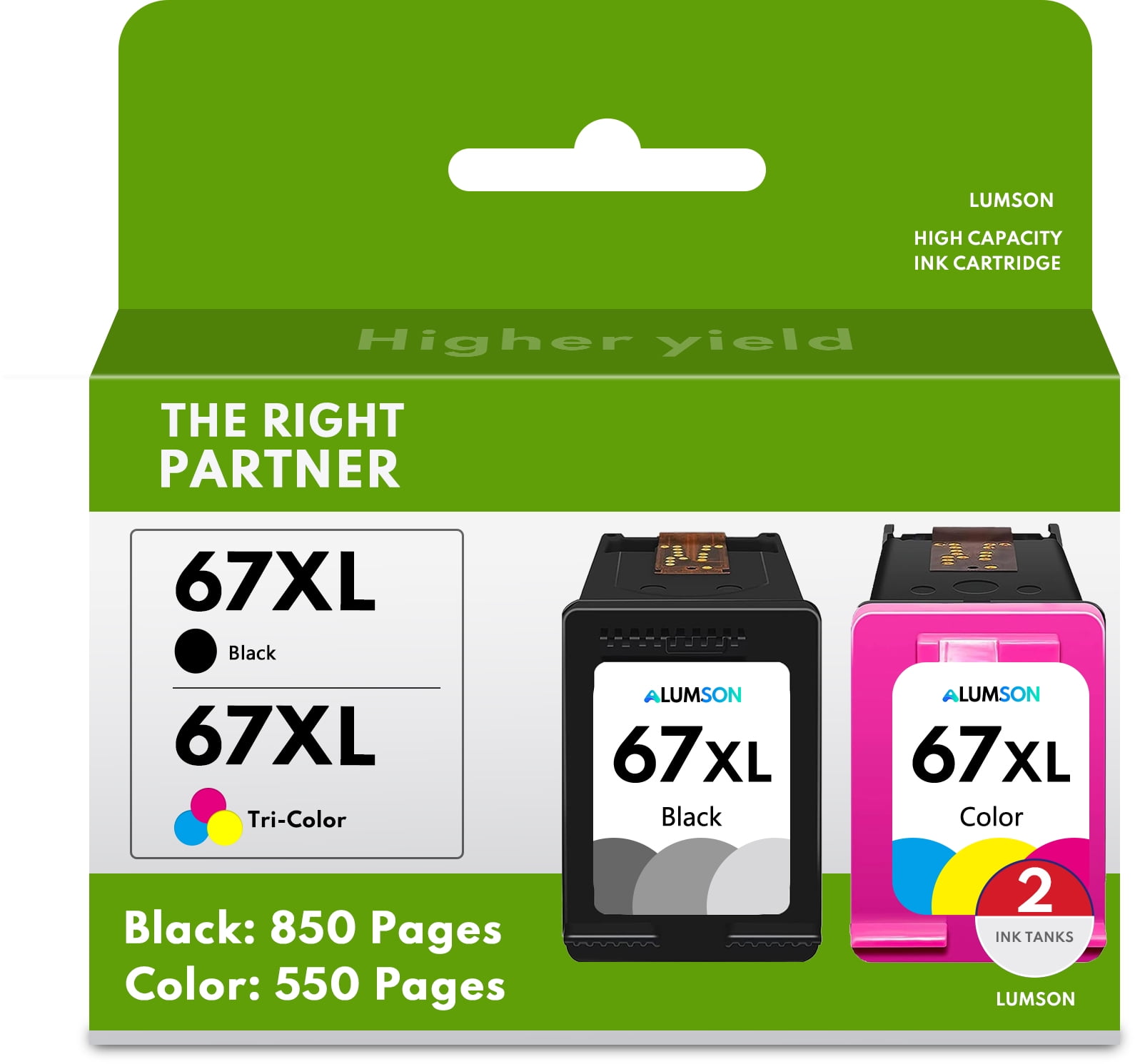 67XL 2 Ink Black and Color Combo Pack Replacement for HP DeskJet 2700 2700e 2752 Printer