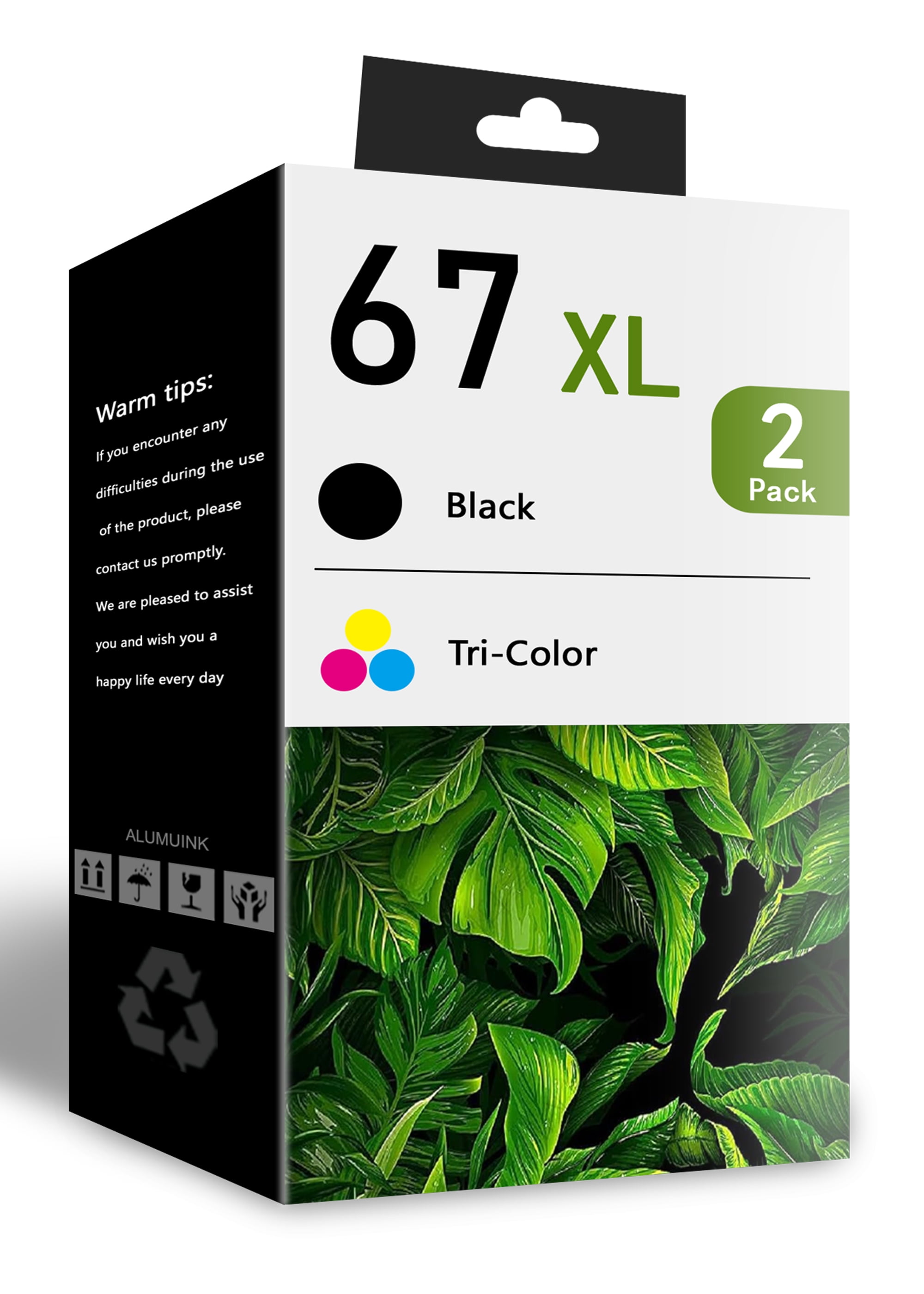 67XL 2 Pack Black TriColor Ink Cartridge Replacement for HP DeskJet 2700 2700e 2752 Printer