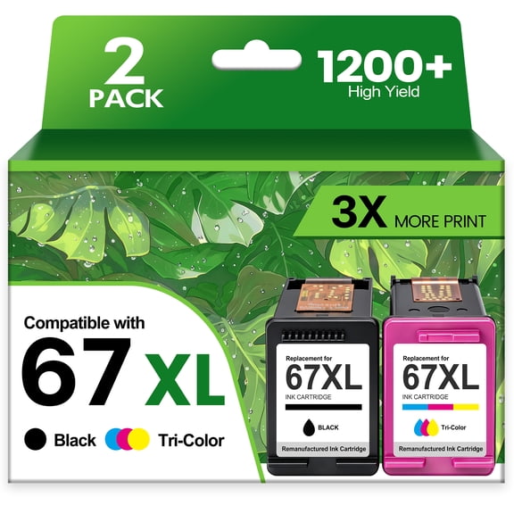 67XL 67 XL 6055e 2755e 2800e 2855e 6000 Ink Cartridges Black/Color Combo Pack Compatible for HP Printer DeskJet 6055e 2700 4155e 4255e 4100 2700e 2734e 2800 2852e Envy 6055e Series (2-Pack)