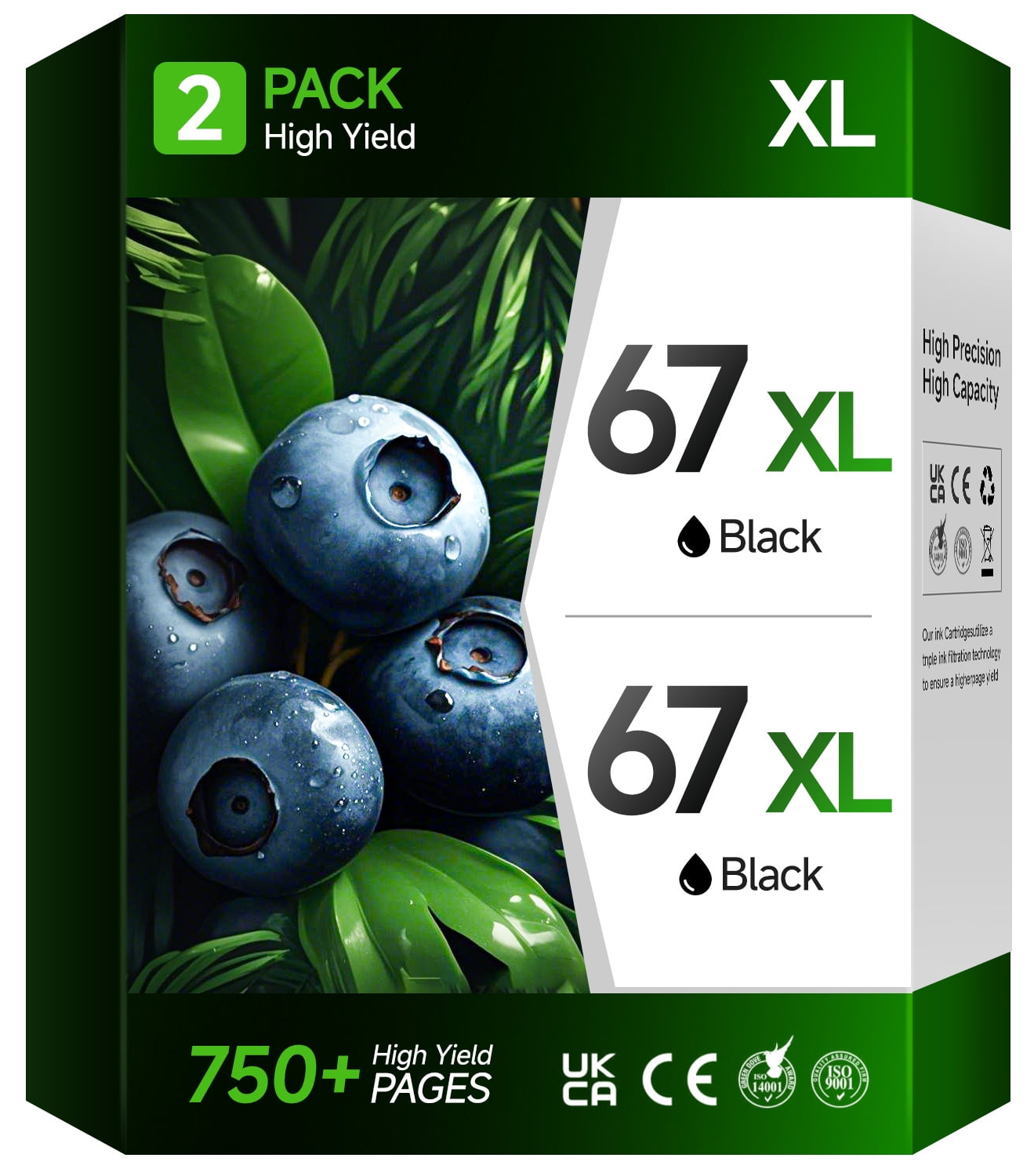 67 Ink Cartridge Compatible for HP 67 Black Ink for HP Deskjet 2700 2700e 2752 2752e 2755 2755e Envy 6000 6055 6055e 6058 Envy Pro 6455 6458 Printer (2-Pack)