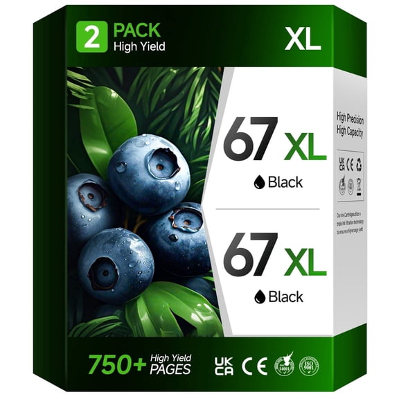 67 Black Ink Cartridge Compatible for HP Ink 67 67XL Black Ink Cartridge for Deskjet 2700 2700e (2 Pack)