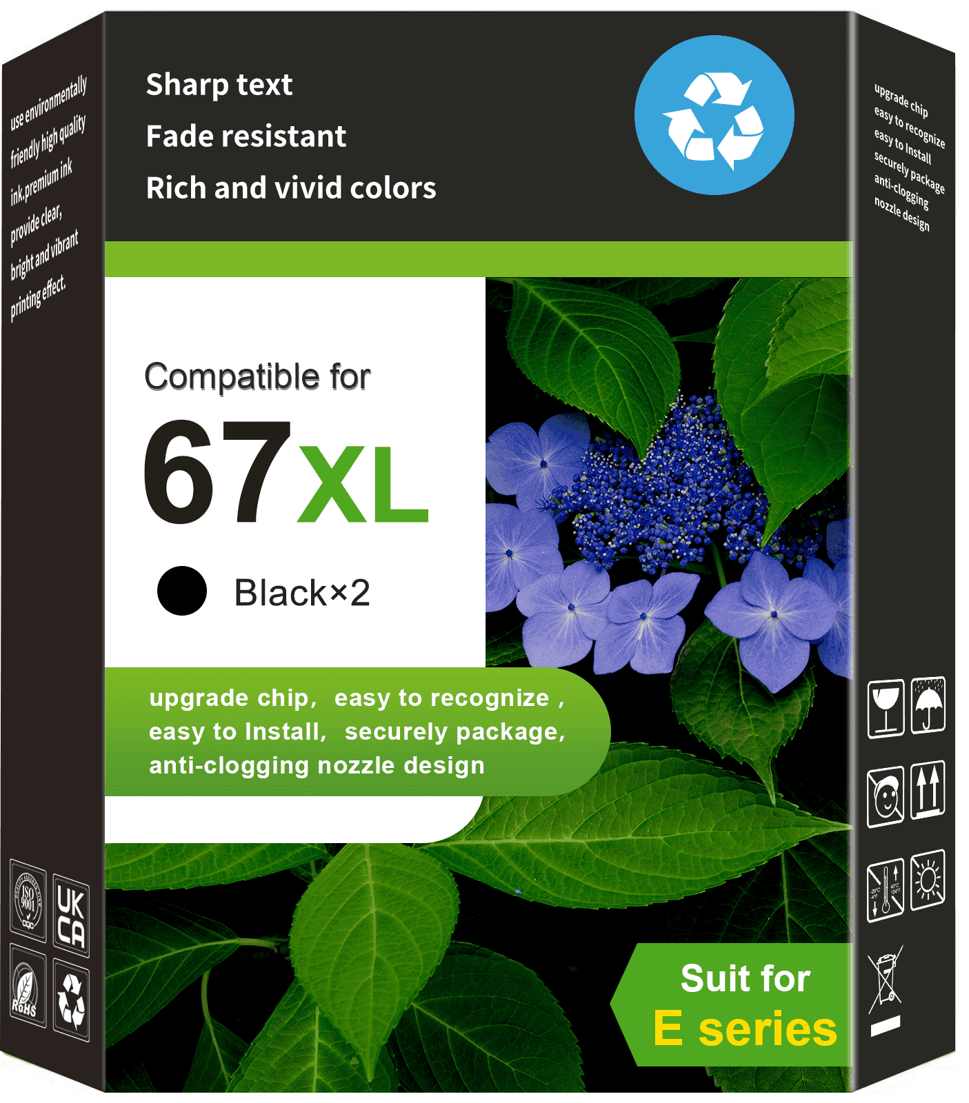67XL Black Ink Cartridge Compatible for HP 67 Black Ink Cartridge for HP Ink 67 Black for HP DeskJet 2852e 2842e 4252e Printer (2 Pack)