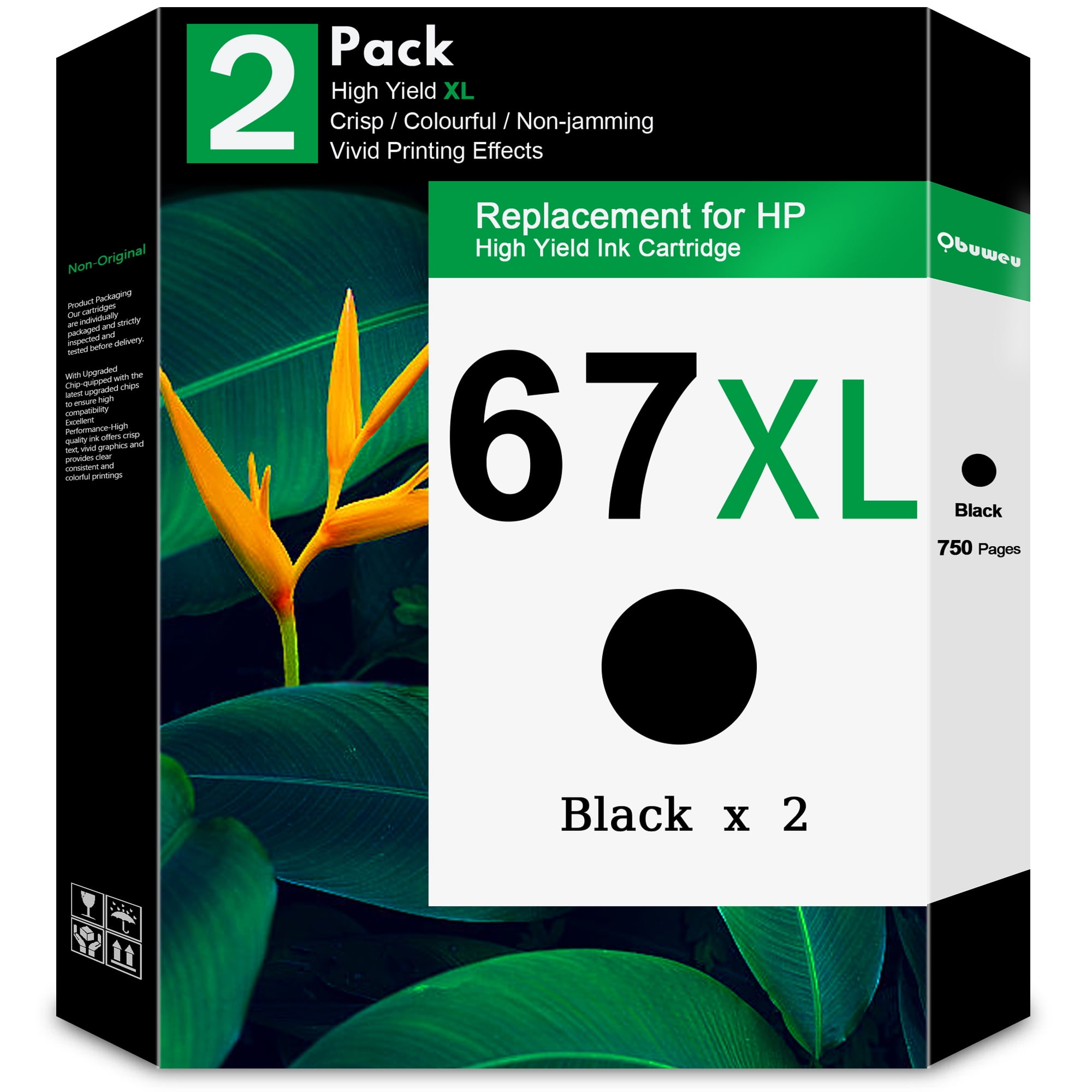 67XL Ink Cartridges (2-Pack,Black) Compatible for HP 67 Ink Cartridge ...