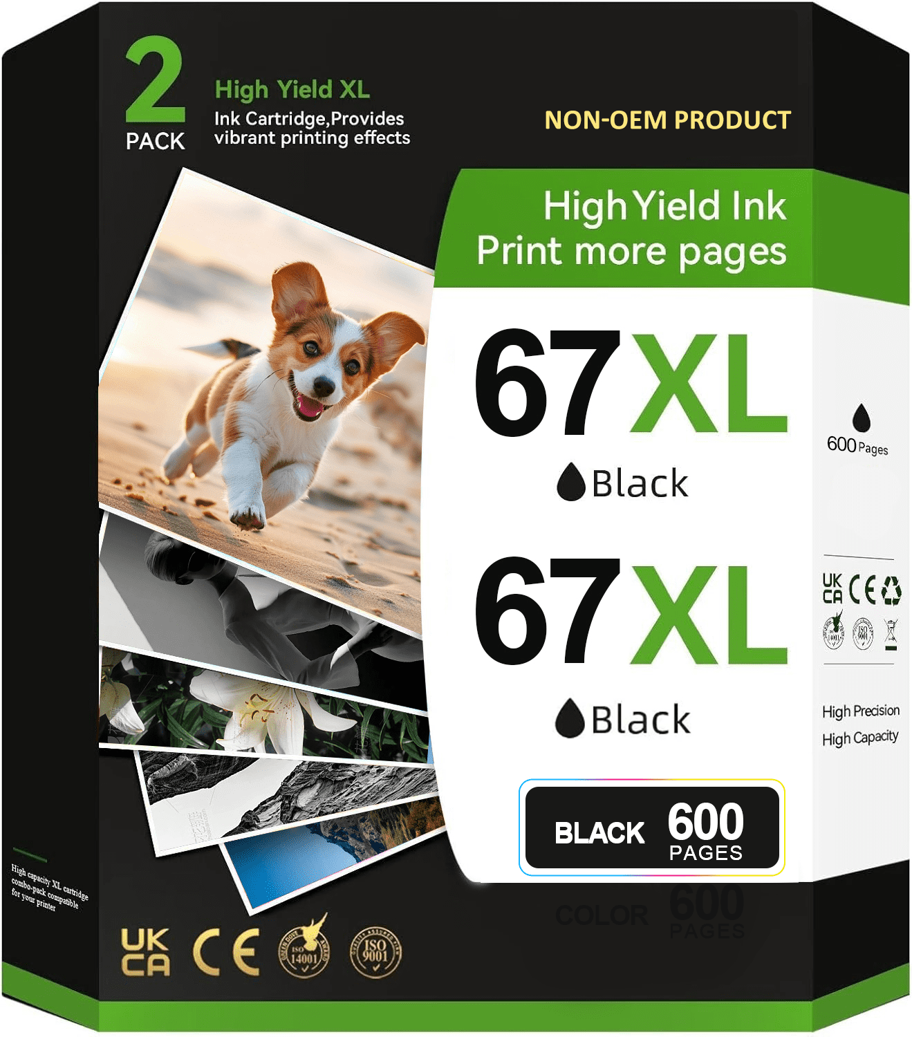67XL Black Ink Cartridge Compatible for HP 67 Black Ink for Deskjet 2700 2700e 2752 2752e 2755 2755e Envy 6000 6055 6055e 6058 Envy Pro 6455 6458 Printer (Black, 2-Pack)