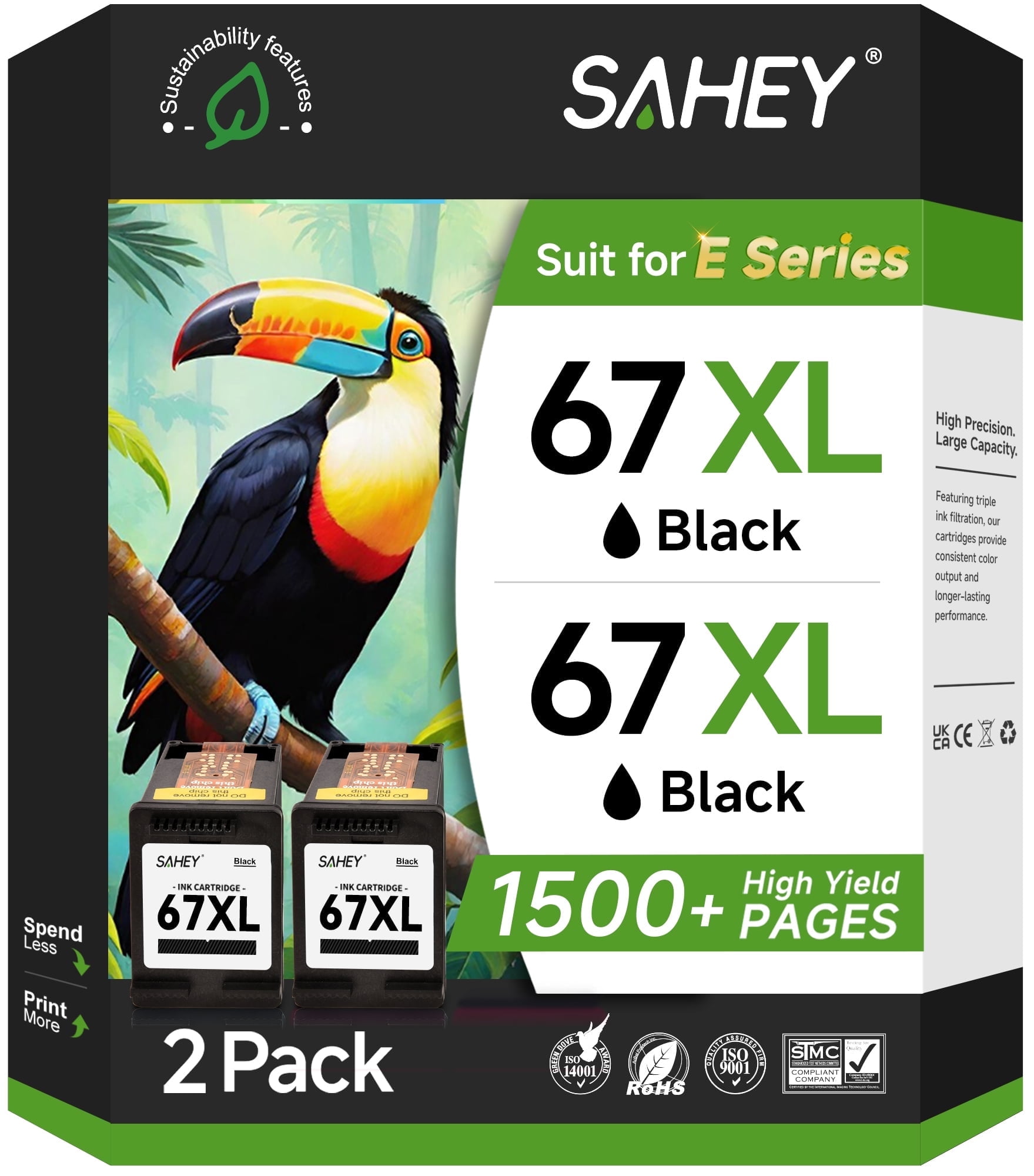 67 Black Ink Cartridges Compatible for HP 67 Ink Cartridges for DeskJet 2700 2752e 2755e 2855e 4155e 4255e Envy 6000 6055 6055e Printer (2Black)