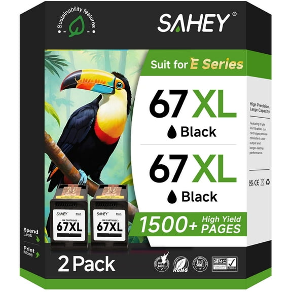 67 Black Ink Cartridges Compatible for HP 67 Ink Cartridges for DeskJet 2700 2752e 2755e 2855e 4155e 4255e Envy 6000 6055 6055e Printer (2Black)