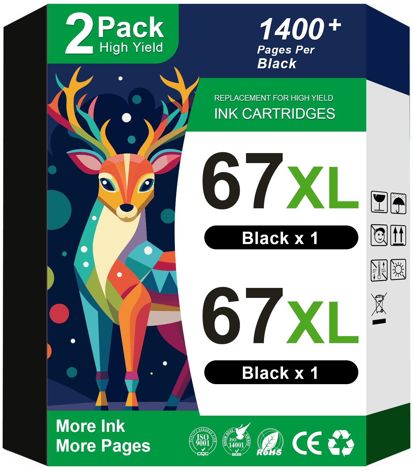 67 Black Ink Cartridge Compatible for HP 67XL Black Ink Cartridge for HP Printer Ink 67 for 2852e 2842e 2700 2752e 2742e 6000 6055e (2 Pack)