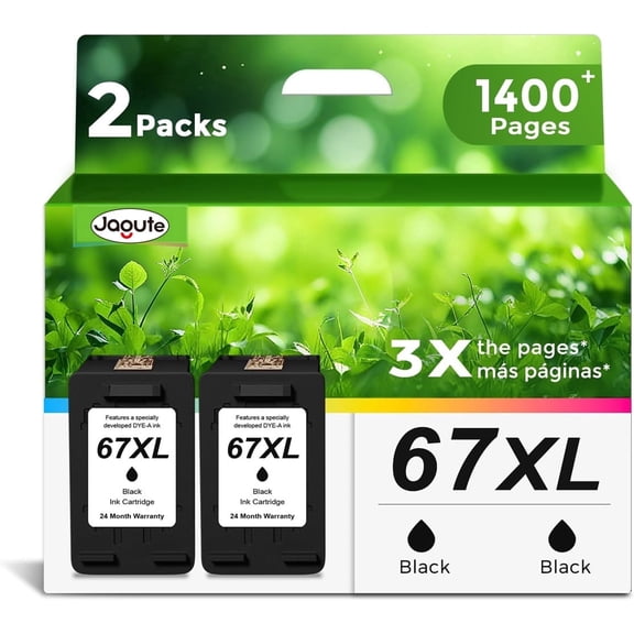 67XL Black Ink Cartridge 2-Pack Black Ink Compatible for HP 67 Ink Cartridges for DeskJet 2752e 2700 2700e 2855e 2755e 2755e 4155e 4255e Envy Pro 6455  6458 6000 6400 6055e Printer