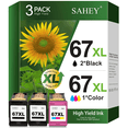 thumbnail image 1 of 67XL Ink Cartridge Compatible for HP 67 Ink Cartridge for DeskJet 2700 2700e 2752 2752e 2755 2755e Envy 6000 6055 6055e Printer, 3Pack (2 Black and 1 Tri-Color), 1 of 8