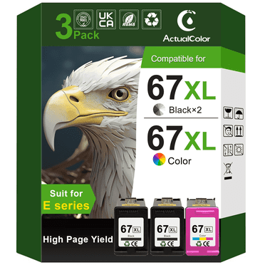 67XL Ink Cartridge Compatible for HP 67 Ink Cartridge for HP Ink 67 Black and Tri-Color for DeskJet 2700 2700e 2755 2755e 2722 2752e Envy 6000 6055e Printer (3Pack)