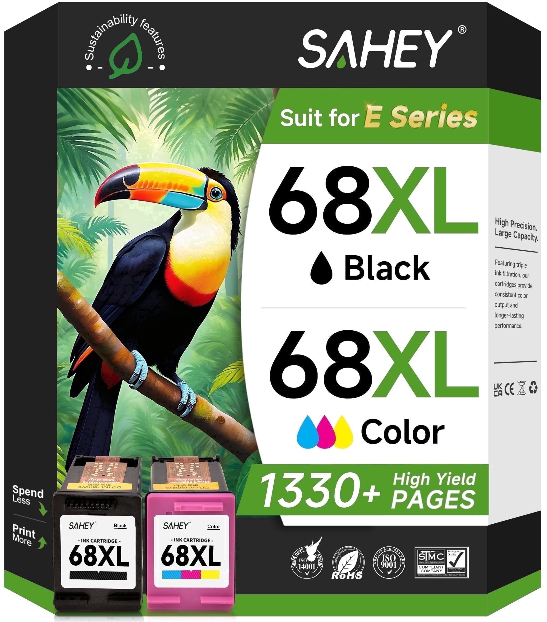 68XL Ink Cartridges compatible with HP 68 ink cartridge 68e 68 Ink High Yield, Compatible with HP Envy Ink Cartridge for 6152e 6155e 6552e 6555e 6558e Printers (Black, Tri-Color)