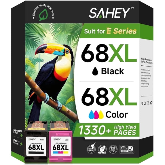 68XL Ink Cartridges compatible with HP 68 ink cartridge 68e 68 Ink High Yield, Compatible with HP Envy Ink Cartridge for 6152e 6155e 6552e 6555e 6558e Printers (Black, Tri-Color)