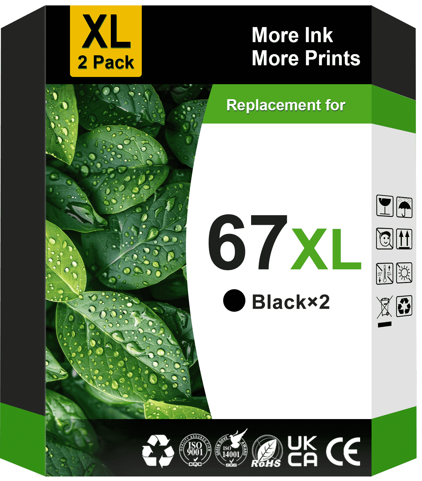 67XL Black Ink Cartridge Compatible for HP 67 Black Ink Cartridge for HP Ink 67  (2 Black)