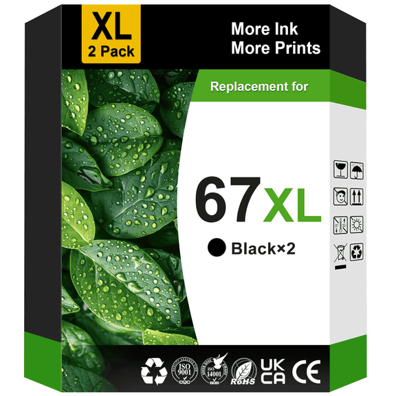 67XL Ink Cartridge Compatible for HP 67 Black Ink Cartridge for HP Ink 67 HP 67 67XL (2 Black)