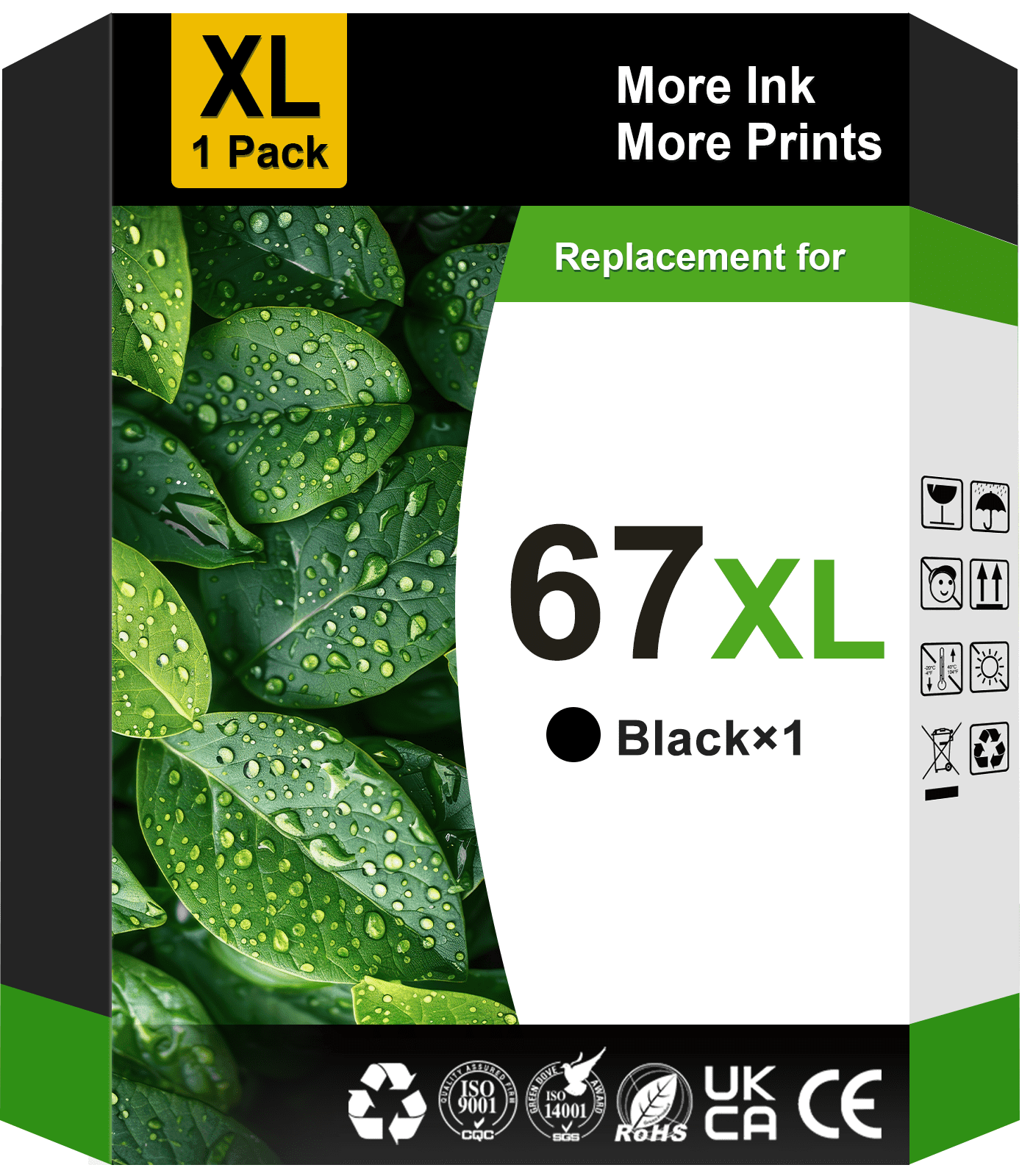 67XL Ink Cartridge Compatible for HP 67 Black Ink Cartridge for HP Ink 67 HP 67 67XL (1 Black)