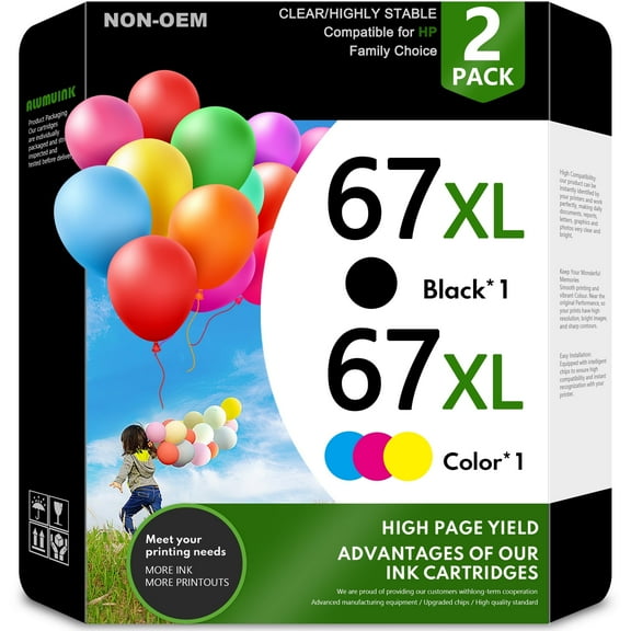 67XL 67 Ink Cartridge bundle Compatible for 67XL Ink Cartridges for DeskJet 2742e 2752e 2755e Envy 6000 6055 6055e Printer (Black ,Tri-Color)
