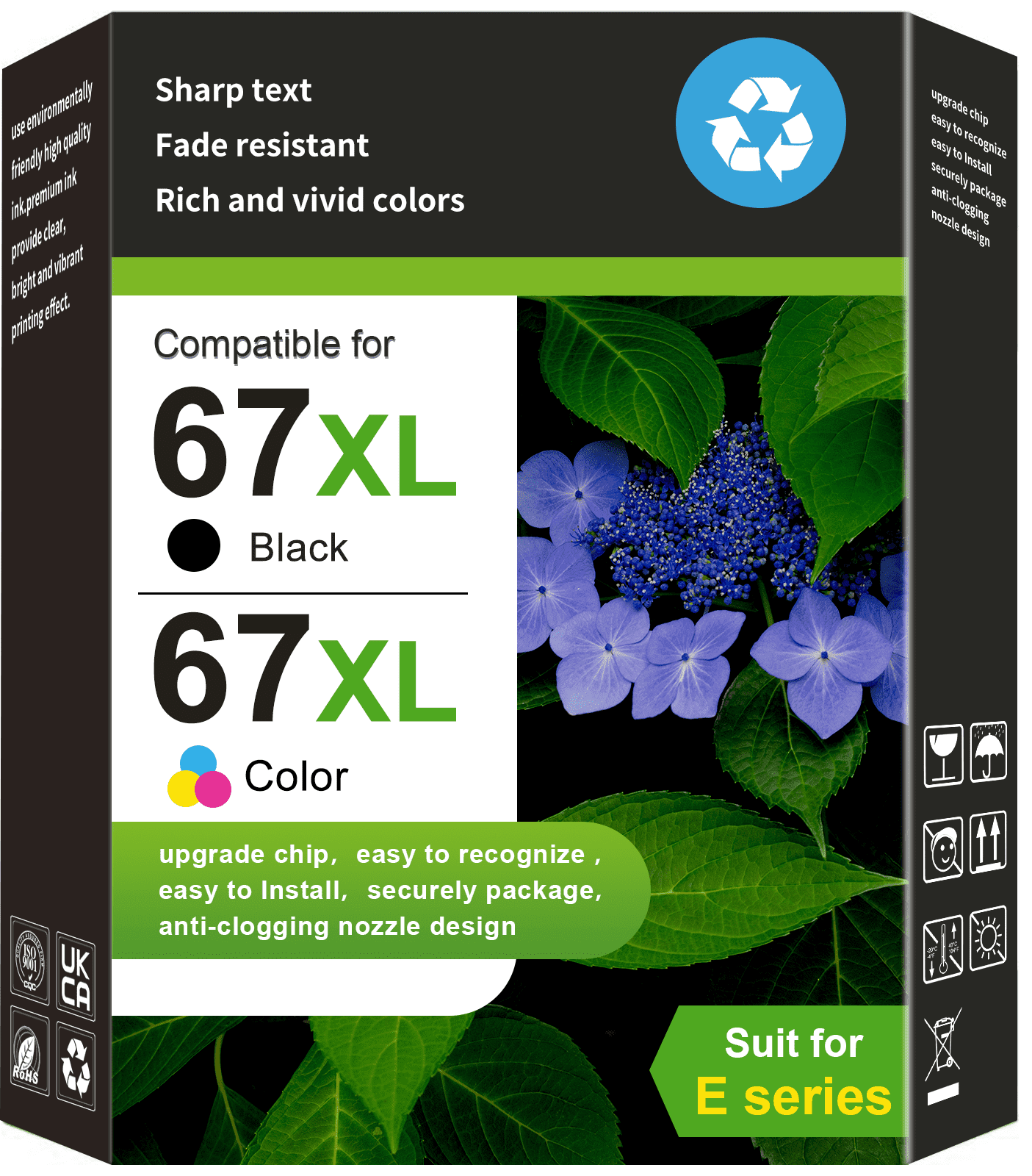 67XL Ink Cartridge Compatible for 67 Ink Cartridge for Ink 67 Black and Tri-Color, 2 Pack