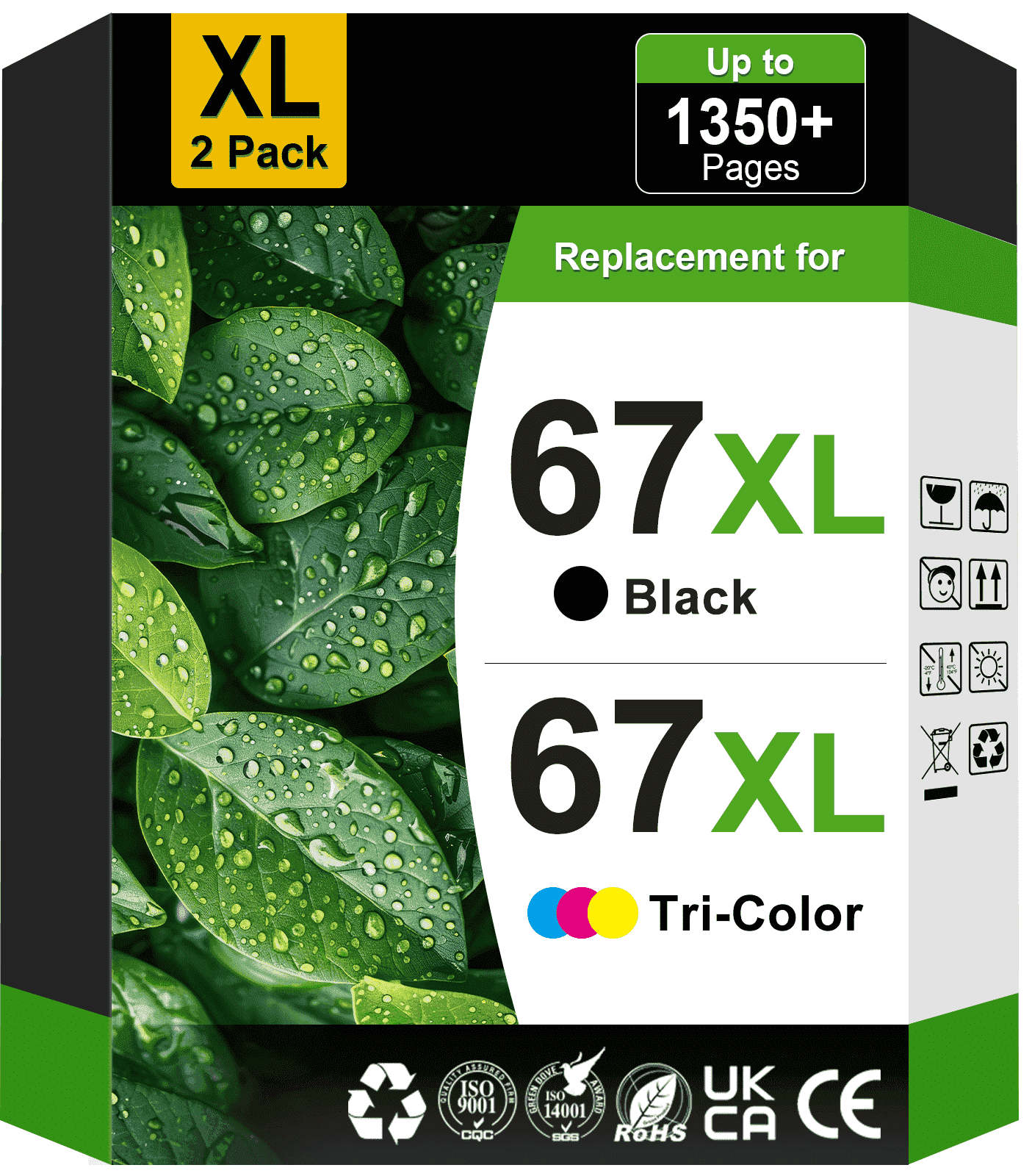 DHECINK 67XL Ink Cartridges for HP 67 Black and Tri-Color Compatible ...