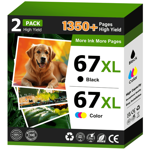 67 Ink Cartridge Compatible for Ink 67 XL 67XL for Printer Ink 67 for DeskJet 2852e 2842e 4252e 2827e 2855e Envy 6055 6455e