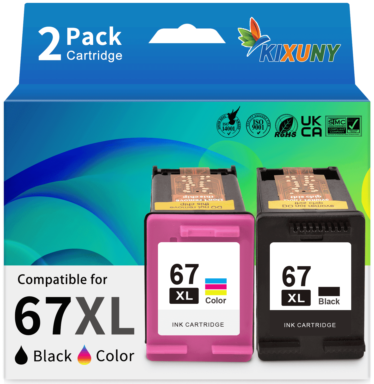 67XL Ink Cartridge Compatible for HP 67 Ink Cartridge for HP Printer Ink 67 for DeskJet 2700 2752e 2742e 2755e Envy 6000 6055e( Black Tri-Color)