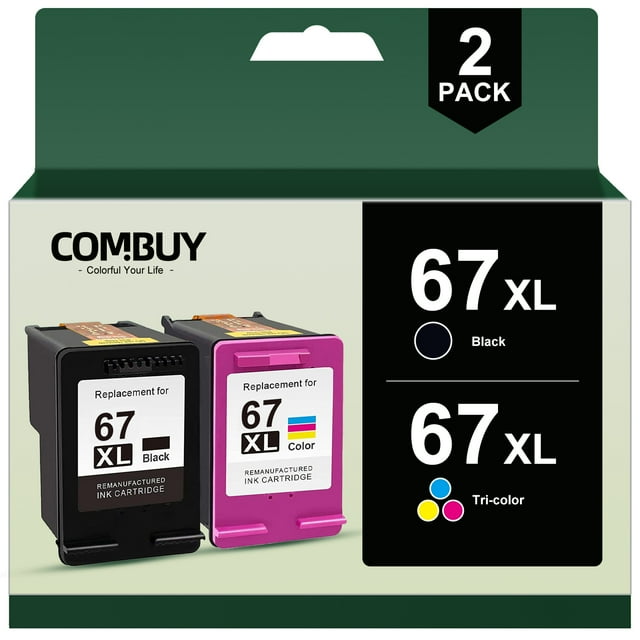 67XL Ink Cartridges Black & Color Combo Pack for HP 67XL 67 XL for HP