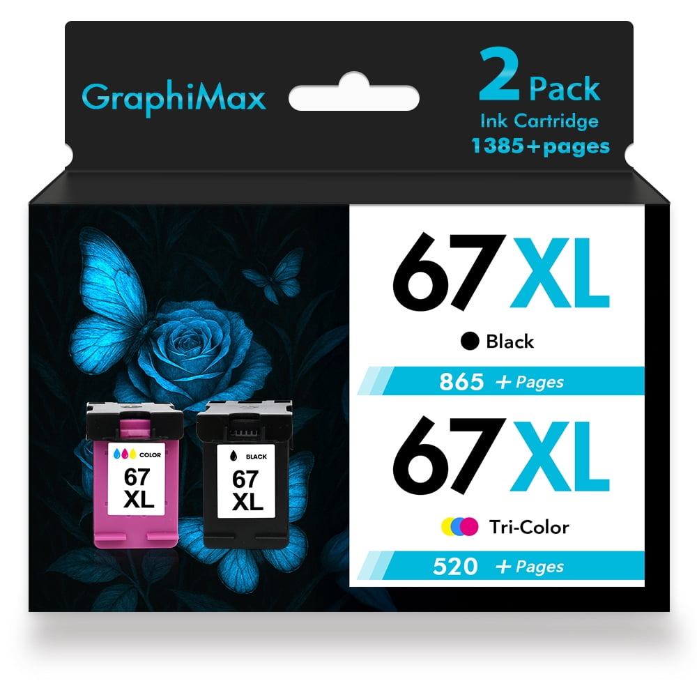 67XL Ink Cartridges Compatible for HP 67 67XL Black and Color for ...