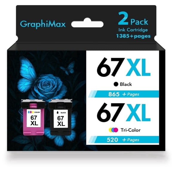 Compatible for HP 67XL Ink Cartridges 67 67XL Black and Color for 2755e 2755 4155 2722 2723 2724 2725 2732 Envy 6055 6455 6458 6475 Printer Ink (1 Pack Black, 1 Pack Tri-color)