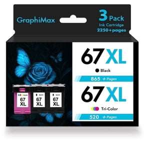 Compatible for HP 67XL Ink Cartridges 67 67XL Black and Color for 2755e 2755 4155 2722 2723 2724 2725 2732 Envy 6055 6455 6458 6475 Printer Ink (3 Pack, 2 x Black, Tri-color)